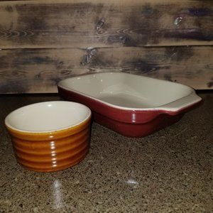 Emile Henry Vintage Baking Dish & Ribbed Ramekin